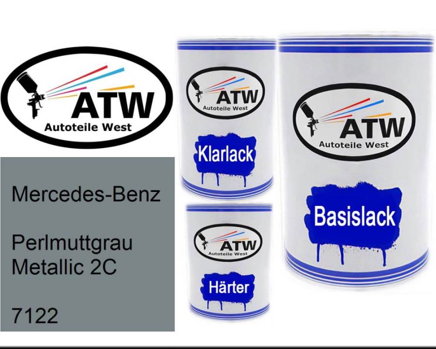 Mercedes-Benz, Perlmuttgrau Metallic 2C, 7122: 500ml Lackdose + 500ml Klarlack + 250ml Härter - Set, von ATW Autoteile West.